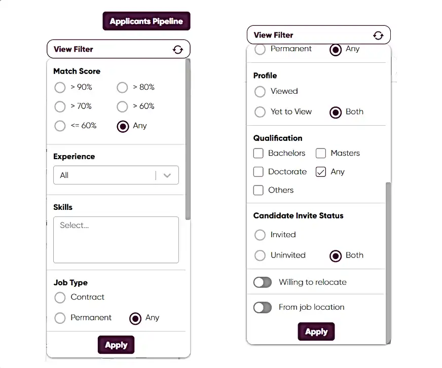 Smart Filters feature for improved applicant management system