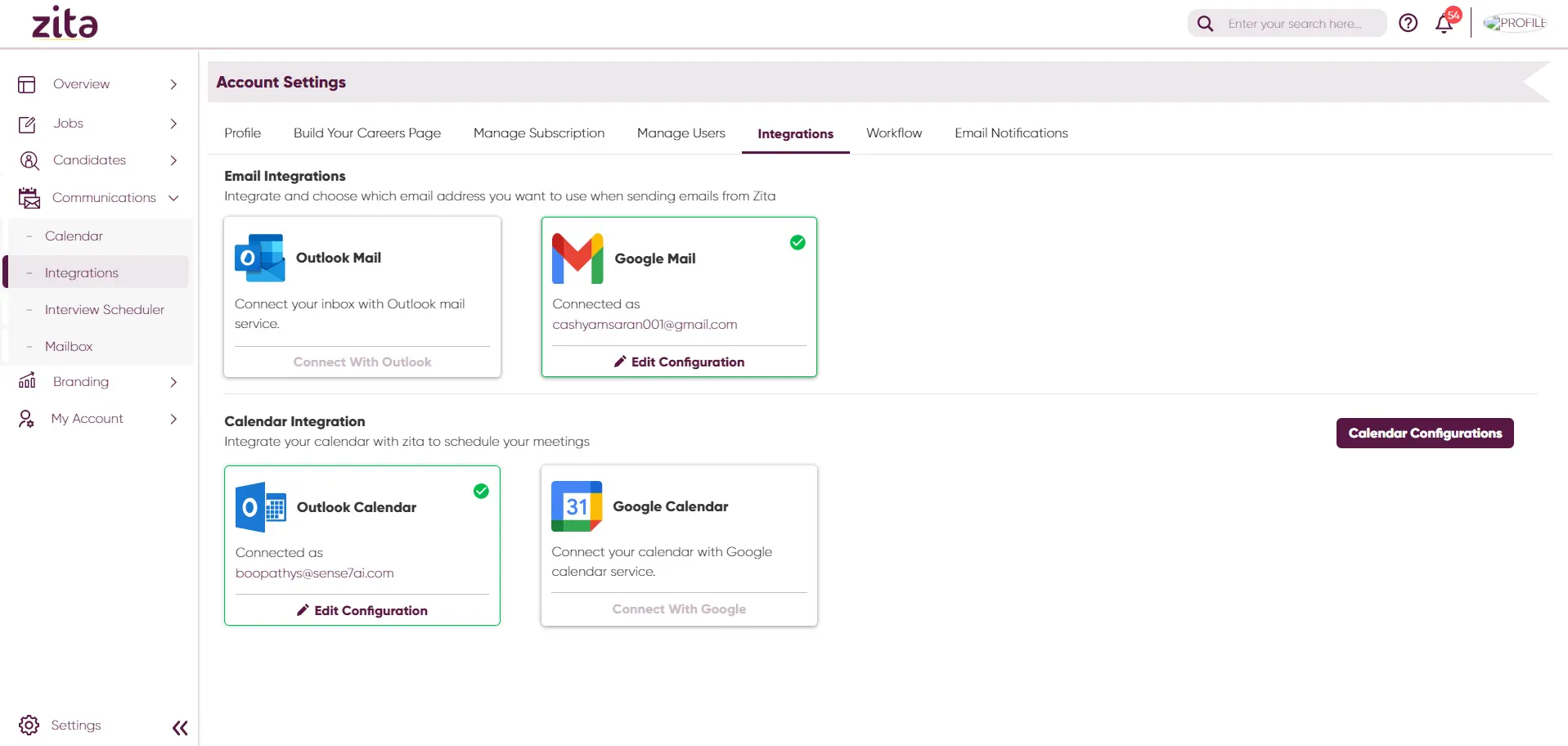 Calendar Integration in zita ats systems