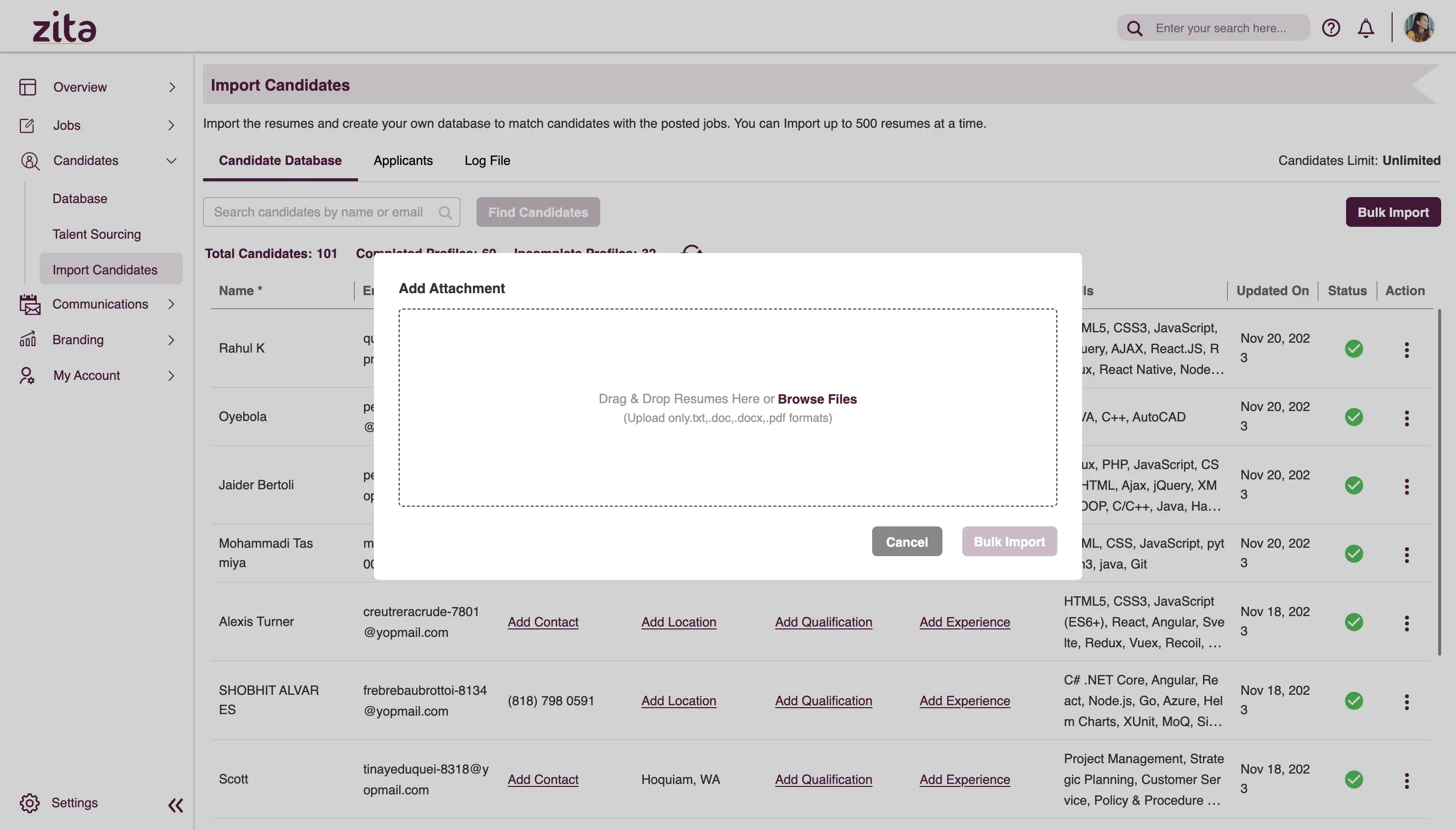 Bulk Import Functionality in ATS Recruitment Systems