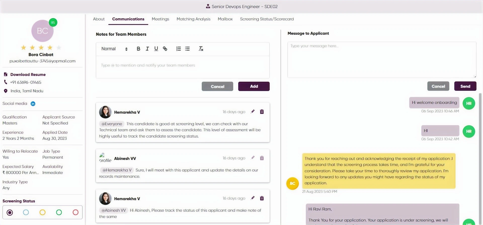 In-App Messaging Feature by Leading ATS for Small Businesses