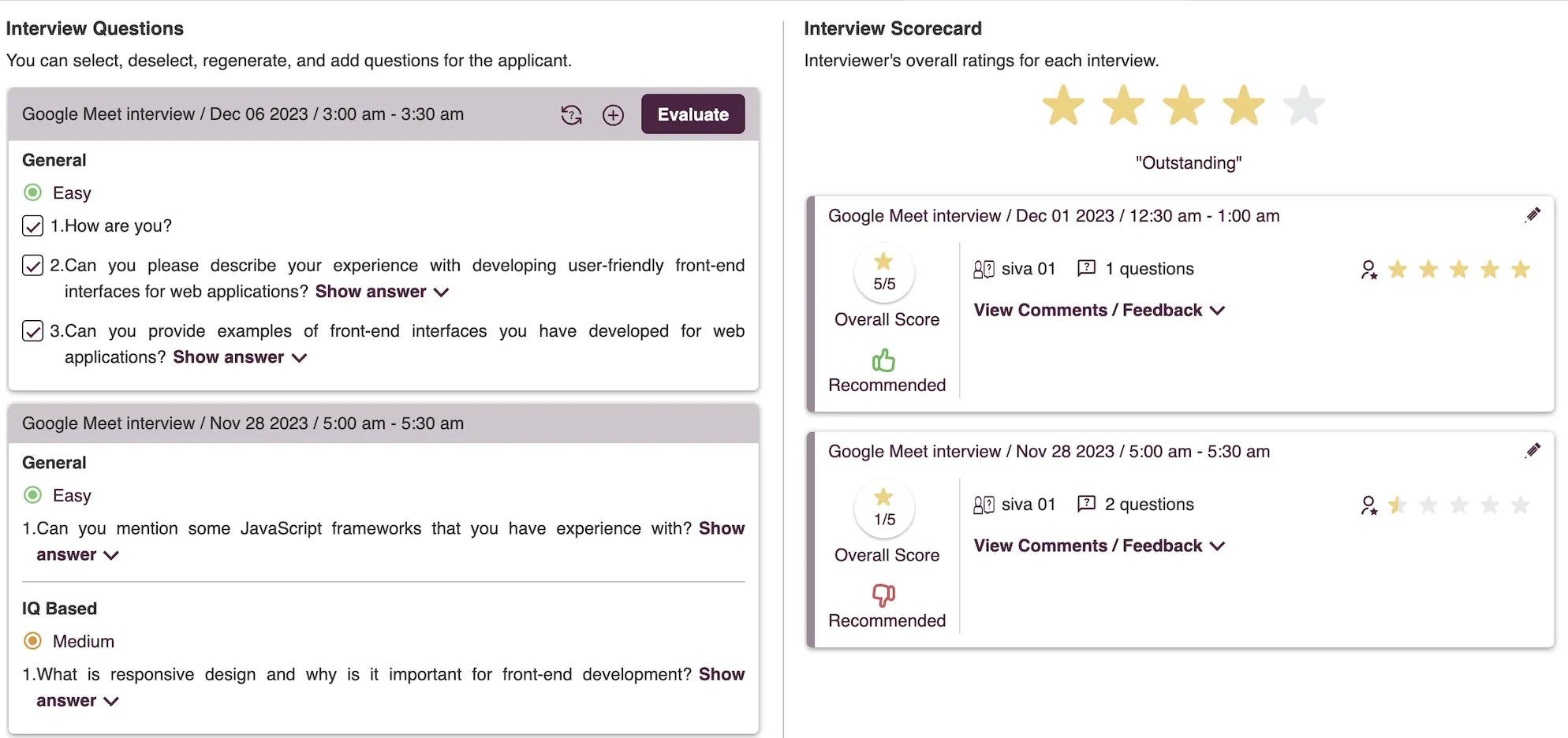 Data-Driven Insights and real-time feedback to scale AI interview questions